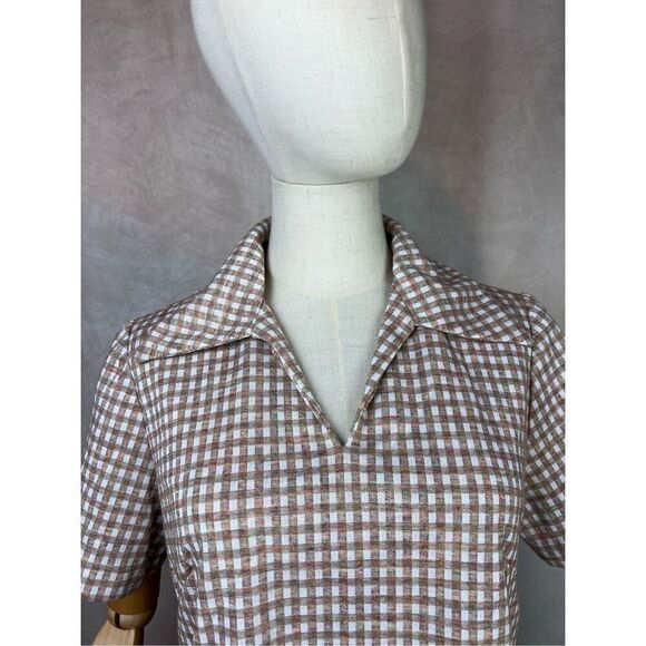 Vintage 1970s Plaid Dagger Collar Top Mod MCM Size M/L - Picture 2 of 6